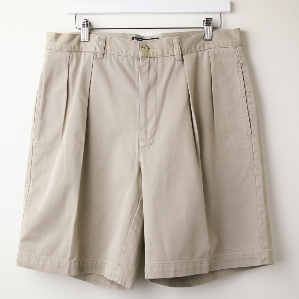 Vintage Polo Ralph Lauren Tyler Short Mens 32 Tan Pleated Chino Preppy Classic